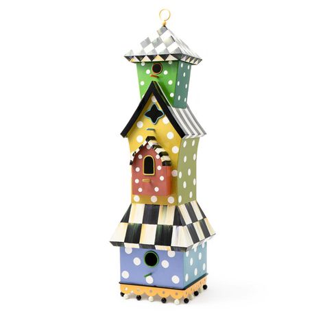 MacKenzie Childs Condominium 41.5 in x 11.5 in x 11.5 in Birdhouse | Wayfair Mackenzie Childs Decor, Birdhouses Painted, Hand Painted Wine Glasses Diy, Painted Birdhouses, Diy Birdhouse, Navy Houses, Hand Painted Birdhouses, Beautiful Birdhouses, Mackenzie Childs Inspired