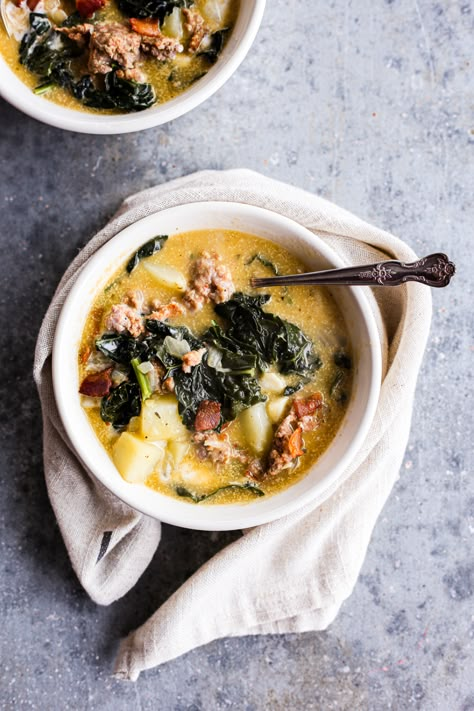 Zuppa Toscana Soup Olive Garden, Olive Garden Zuppa, Olive Garden Zuppa Toscana, Defined Dish, Cheesy Potato Soup, Zuppa Toscana Soup, Toscana Soup, Hot Italian Sausage, Broccoli Cheddar Soup