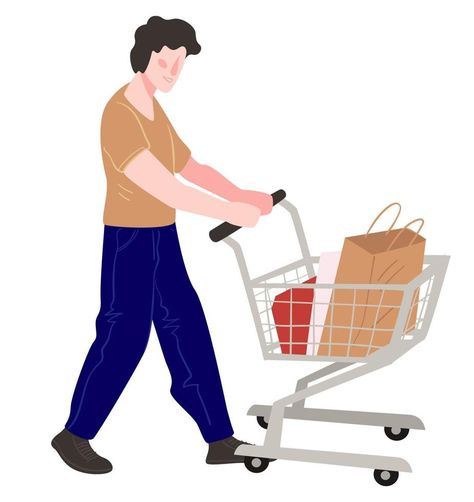 Character shopping buying products pushing cart Cell Parts, Drawing And Painting, Drawing Reference, Slides, Vector Free, Clip Art, Drawings, Quick Saves