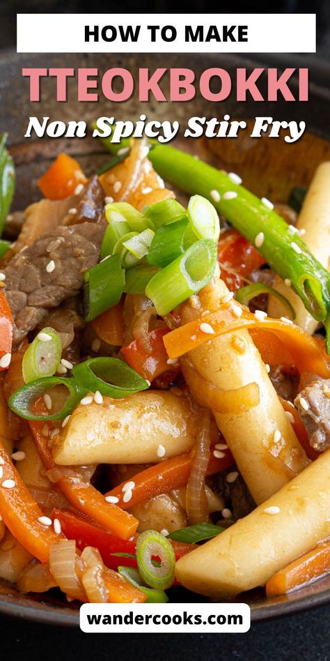 If you’re in the mood for non spicy tteokbokki, Gungjung Tteokbokki is the dish for you. This Korean Royal Court dish is a super easy stir fry made with chewy rice cakes in a soy and sesame base that comes together in under 15 minutes. Gungjung Tteokbokki, Spicy Tteokbokki, Korean Meals, Tteokbokki Recipe, Easy Korean Recipes, Rice Cake Recipes, Healthy Asian Recipes, Easy Stir Fry, Korean Cooking