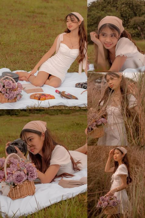 Pre Debut Shoot, Beach Picnic Aesthetic, Girl In Field, Cottagecore Photoshoot, Pre Debut Photoshoot, Picnic Photo Shoot, Picnic Pictures, Picnic Photography, Fairytale Photoshoot