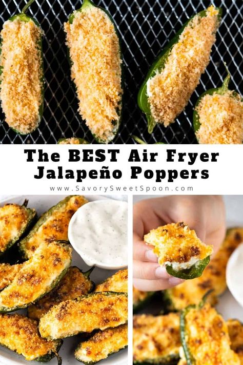 The BEST air fryer jalapeño poppers - an easy and delicious air fryer appetizer that's perfect for a party, game day, or any day of the week. Jalapeno Popper Air Fryer, Jalepeno Popper Air Fryer, Jalepeno Recipes Air Fryer, Jalapeno Poppers Vegetarian, Jalopena Popper Recipe Air Fryer, Jalapeno Popper Bites Air Fryer, Jalapeño Popper Air Fryer, Jalapeno Poppers Air Fryer Recipe, Jalepeno Poppers In The Airfryer