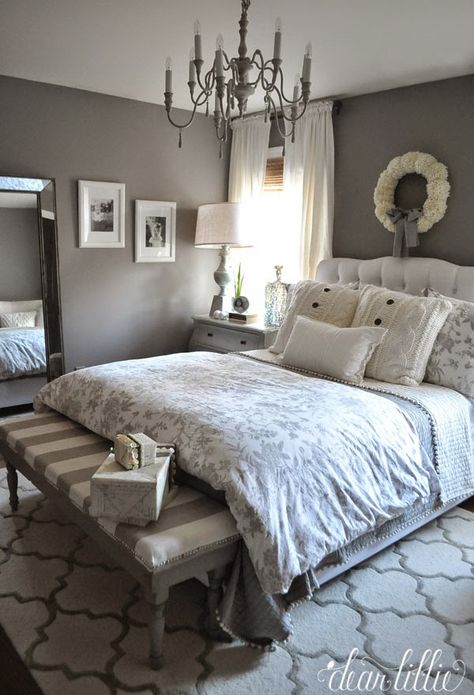 Our Gray Guest Bedroom With Some Simple Christmas Touches - Dear Lillie Studio Cream And Grey Bedroom, Dark Gray Bedroom, Shipping Furniture, Gray Bedroom Walls, Cream Bedrooms, Design Ložnic, Gray Walls, Decor Ikea, Casa Vintage