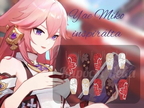 Fake Nails Designs, Anime Nails, Yae Miko, Cute Nail Art Designs, Inspired Nails, Cute Acrylic Nail Designs, Dope Nail Designs, Really Cute Nails, Art Nails