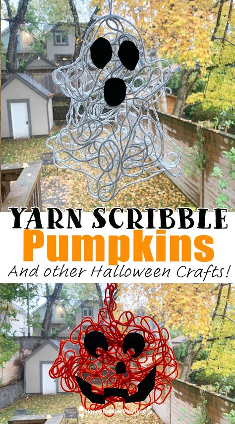 Scribble Pumpkin, Pumpkin Craft For Kids, Pumpkin Crafts Preschool, Halloween Theme Preschool, Quick Halloween Crafts, Halloween Lesson Plans, Halloween Yarn, Harvest Crafts, Prek Crafts