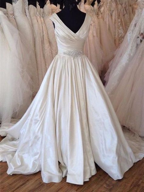 Check out this great offer I got!  #shopping Ruched Wedding Dress, Wedding Dress Beaded, How To Dress For A Wedding, Beaded Wedding Gowns, Western Wedding Dresses, Floor Length Wedding Dress, Aline Wedding Dress, V Neck Wedding Dress, Wedding Dresses Satin