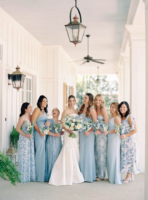 Blue Mismatched Bridesmaids, Bridesmaids Dresses Spring, Bridesmaids Dresses Spring Wedding, White Garden Wedding, Bridal Party Color Schemes, Mismatched Bridesmaids Dresses, White Sparrow Barn, French Riviera Wedding, Bridal Parties Colors