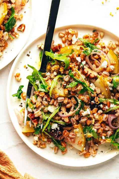 Winter Farro Salad | Gimme Some Oven Ginger Vinaigrette, Farro Salad Recipes, Healthy Liver Diet, Fruit Toast, Farro Recipes, Farro Salad, Warm Salad, Seasonal Fruit, Gimme Some Oven