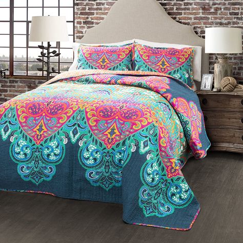 Lush Decor Boho Chic Reversible 3 Piece Quilt Bedding Set, Full/Queen, Turquoise/Navy -- Check this awesome product by going to the link at the image. (This is an affiliate link) Camera Shabby Chic, Boho Chic Bedding, Chic Bedding Sets, Bohemian Bedding Sets, Boho Bedroom Design, Queen Style, Bohemian Bedding, Turquoise Rose, Lush Decor