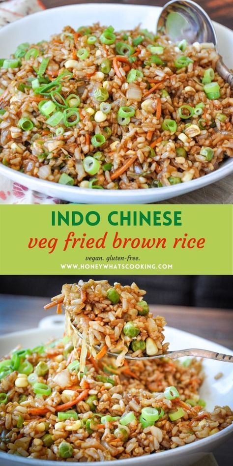 Chinese Brown Rice, Vegan Brown Rice Bowl, Brown Fried Rice Recipe, Vegan Brown Rice Recipes, Asian Brown Rice, Genshin Recipes, Rice Variations, Brown Rice Dishes, Chinese Fried Rice