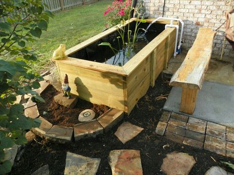 Pond Diy Outdoor Water Features, Diy Pond Ideas, Balcony Pond, Cookie Jar Ideas, Water Features Landscape, Water Features Diy, Tub Pond, Landscape Water Features, Backyard Ideas For Kids