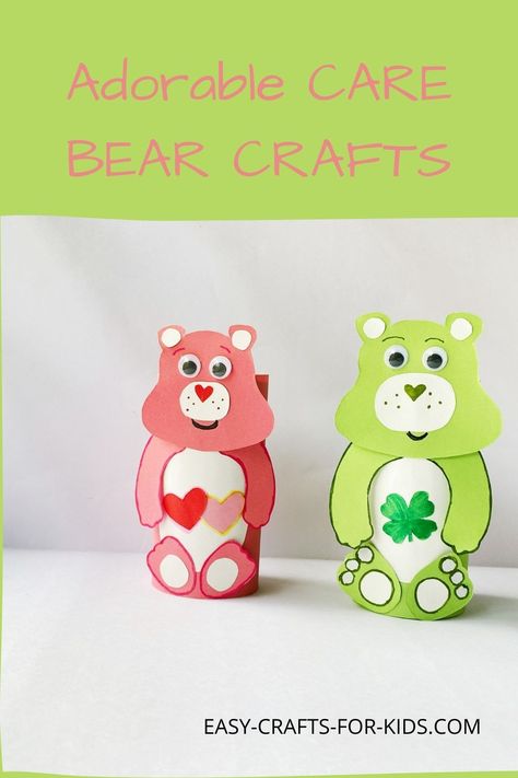 Adorable Care Bear craft - make Love a lot Bear and Good Luck Bear using toilet paper rolls and my free templates Valentine Animal Crafts, Care Bear Crafts, Paper Toilet Roll Crafts, Toilet Roll Craft For Kids, Wild Animals Crafts For Kids, Toilet Roll Crafts For Kids, Animal Crafts For Kids Easy, Valentines Day Animals, Farm Animals Crafts For Kids