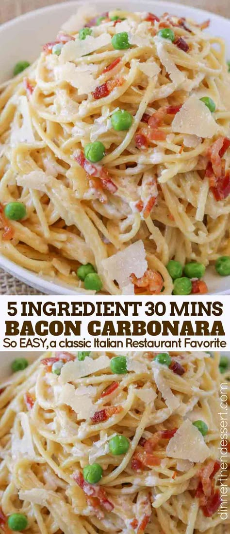 Bacon Carbonara Pasta, Bacon Carbonara, Pastas Recipes, Cooking Pasta, 5 Ingredient Dinners, Easy Bacon, Carbonara Recipe, Pasta Carbonara, Bacon Pasta