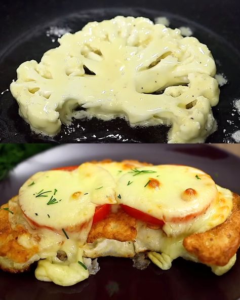 Cauliflower Steaks with Tomatoes and Cheese: An Easy and Delicious Recipe - Greenku Recipes Baked Eggplant Recipes, Baked Cauliflower Recipe, Cauliflower Steaks Recipes, Cauliflower Recipes Healthy, Tomatoes And Cheese, Cauliflower Dishes, Cauliflower Steaks, Cooked Veggies, Eggplant Recipes