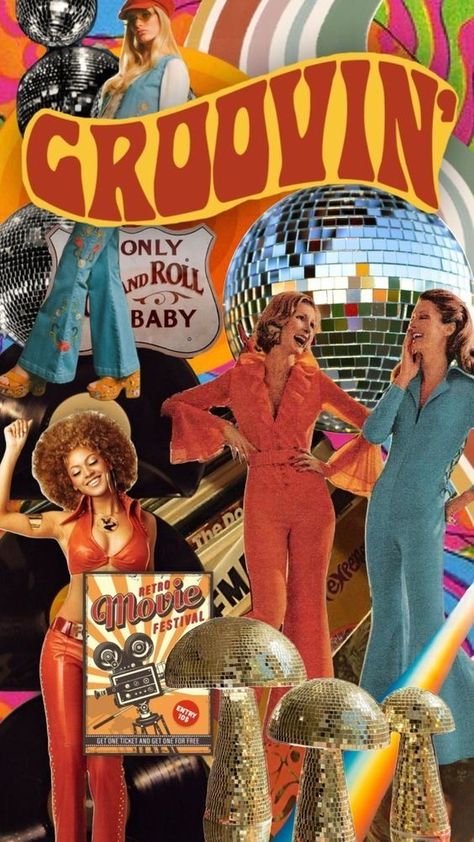 70s Disco Color Palette, Groovy Disco Aesthetic, Disco Moodboard, 80s Mood Board, Disco Sayings 70s, 70s Disco Graphic Design, 70's Disco, Decades Party, 60s Party