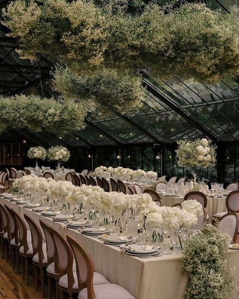 WedLuxe on Instagram: "This dreamy #wedding in the heart of Sintra, Portugal🇵🇹 was designed to be the perfect blend of “elegance meets nature” 🤍🌿 If your #dreamwedding aesthetic is naturesque and enchanting, a greenhouse could be the PERFECT venue for you! See all the #details ➡️  #BrideandGroom @jtavira @staz.nair Photo @alicevicenteweddings Planner @anastasiiadwe Venue @bellavistasintra Stylist @hallastylist Video @delightfilms_weddings Hair @ricardopedro_lab Shoes @jimmychoo Florist @decorelle.eu Rentals @rentalcollectionpt Stationery @inloveweddings Catering @penhalongacatering Cake @edelweiss_cakes  Dancers @pmp_paulomagalhaes Audiovisuals @rituaiseventos Saxophonist @diana_catarino_sax" Beautiful Wedding Ceremony, Elegant Wedding Themes, Dream Wedding Reception, Tall Wedding Centerpieces, Dream Wedding Decorations, White Wedding Theme, Wedding Ceremony Photos, Greenhouse Wedding, Sintra Portugal