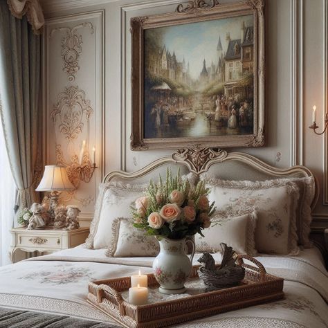 French Country Bedroom Country French Decorating, French Style Bedroom Vintage, French Chateau Bedroom, Chateau Bedroom, Country French Bedroom, French Country Interior, French Style Bedroom, Bed Wall Decor, Country Interior Design