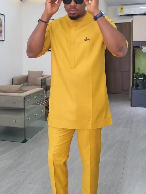 This listing features an Authentic African Suit made from 100% pure quality fabric with exceptionally accurate neat and durable stitching which is very comfortable on the skin and suitable for all weather conditions.  ➡️Color ●Yellow ➡️Features ● Comes with Both Top and Pants ● Round Neckline ● Long Sleeve Length ● 100% Handmade ● 100% Authentic ● Made from quality Polyester Blend 🧼CLEAN & CARE INSTRUCTIONS Wash this piece with mild detergents ONLY. Hand wash separately and squeeze dry. Gentle African Style For Men Ankara, Yellow Senator Styles For Men, Mens Senator Styles, Dashiki Styles For Men, Male African Wear Styles, Men Kaftan African Fashion, Male Senator Styles, Senator Styles For Men, African Male Suits