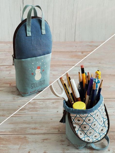 Pencil Bag Sewing Pattern, Dompet Koin Diy, Standing Pencil Case, Pencil Pouch Diy, Diy Pouch, Diy Pencil Case, Colorful Hairstyles, Diy Pencil, Sewing Easy Diy