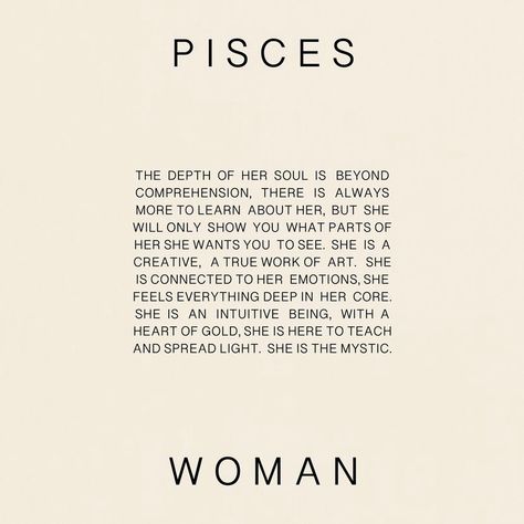 amy | astrologer on Instagram: "Some words I wrote for the Pisces woman — I will be posting each sign sporadically over the coming weeks, so let me know which sign you would like me to post next! I have also put this write up on my website as a digital print, if you would like to print yourself and have in your home. You can find it under the artworks and prints section. Tag the Pisces women in your life below, show them just how magic they are ⁘" Pisces Women, Pisces Personality, Pisces Traits, Pisces Birthday, Pisces Girl, Pisces Quotes, Astrology Pisces, Pisces And Sagittarius, Pisces Woman