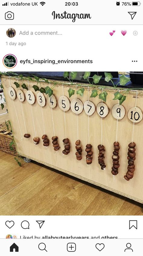 Forest School Classroom Ideas, Eyfs Forest School Area, Math Reggio Emilia, Regio Emilia Activities Preschool, Natural Early Years Classroom, Daycare Nature Decor, Feelings Wall Classroom, Curiosity Approach Maths Area, Natural Maths Area Eyfs