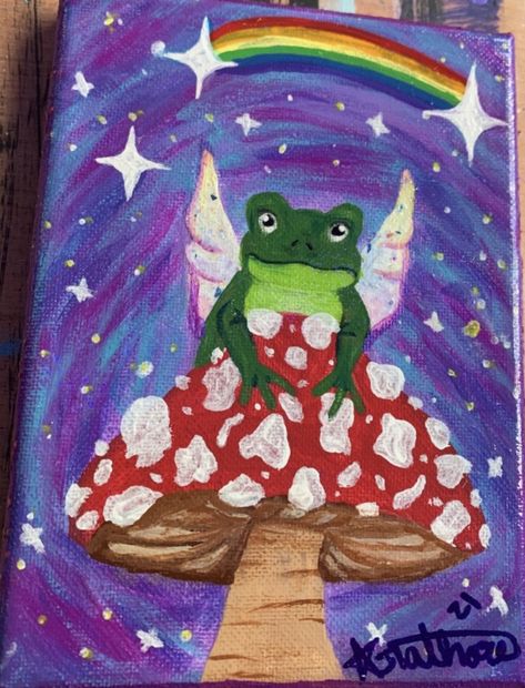 Fairycore Painting Easy, Fairycore Painting, Crystal Mushroom, Mushroom Paint, Paintings Ideas, Teen Art, Doodles Drawings, Canvas Work, Painting Easy