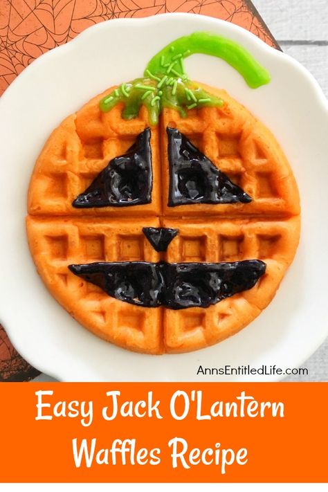 Easy Jack O'Lantern Waffles from Ann's Entitled Life Halloween Breakfast Ideas For Kids, Easy Jack O Lantern, Easy Halloween Breakfast, Halloween Breakfast Ideas, Halloween Brunch, Halloween Party Food Ideas, Breakfast Ideas For Kids, Fall Recipes Pumpkin, Halloween Breakfast