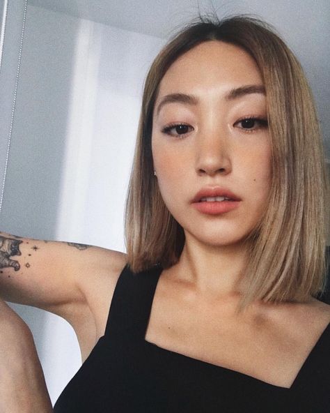 Blonde Hair Asian, Asian Hair Bob, Dasha Kim, Asian Bob, Blonde Asian Hair, Hair Asian, Hair Color Asian, Blonde Asian, Chop Chop