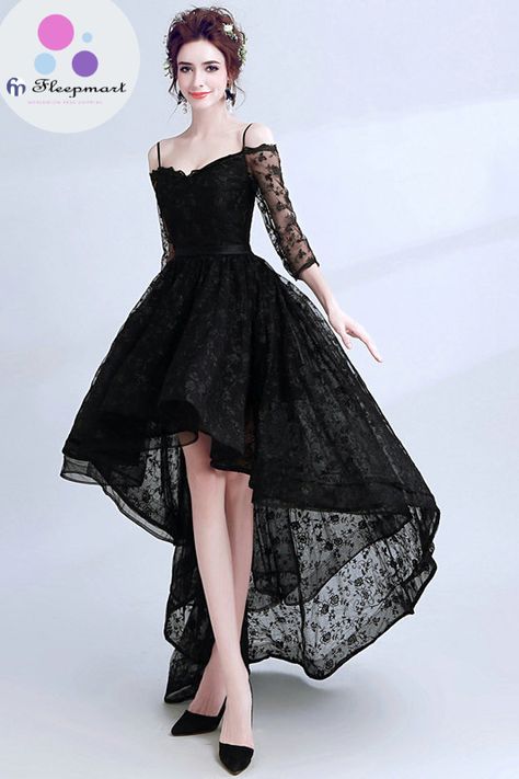 High Low Evening Dresses, Black Lace Prom Dress, Lace Dress Casual, Cheap Evening Dresses, Lace Prom Dress, Black Evening Dresses, Wedding Formal, Prom Dresses With Sleeves, Prom Dresses Lace