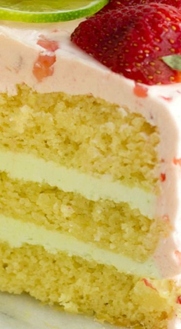 Strawberry Lime Cake Strawberry Lime Cake, Strawberry Shortcake Bars, Strawberry Cream Pies, Strawberry Lime, Lime Cake, Layer Cake Recipes, Poke Cakes, Best Cake Recipes, Sweets Cake