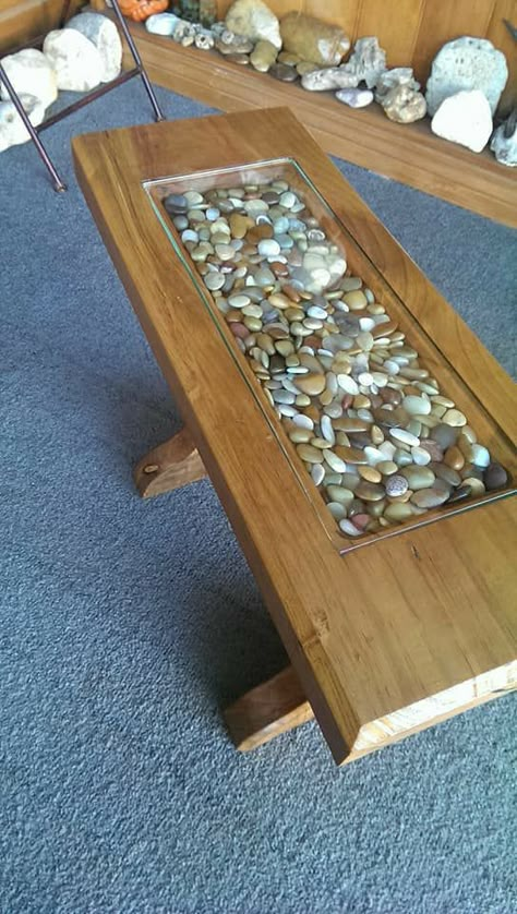 Rock Collection Storage, Rock Display Ideas, Rock Collection Display, Resin Wood Table, Rock Display, Polished Rocks, Rock Projects, Rock Tumbling, Summer Mantle Decor