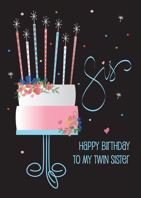 Hand Lettered Birthday to Twin Sister, Layered Floral Cake & Candles card Happy Birthday Twin Sister, Cake And Flowers, Candles Cake, Creative Birthday Cards, Cake Candles, Happy Birthday Art, Flowers Card, Tiered Cake, Candle Cards