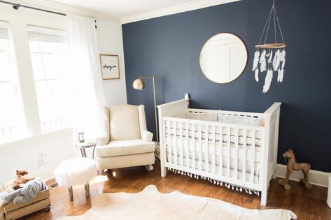 Boy Nursery Design, Blue Accent Wall, Nursery Layout, Nursery Accent Wall, Blue Accent Walls, White Crib, Girl Cribs, Dream Nurseries, Baby Boy Nursery