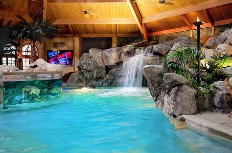 50 Jaw-Dropping Indoor Swimming Pool Ideas for a Breathtaking Dip  [ Read More at www.homesthetics.net/50-jaw-dropping-indoor-swimming-pool-ideas-for-a-breathtaking-dip/ © Homesthetics - Inspiring ideas for your home.] Pool With Waterfall, Indoor Swimming Pool Design, Amazing Swimming Pools, Indoor Pool Design, Piscina Interior, Indoor Pools, Luxury Swimming Pools, Indoor Swimming Pool, Indoor Waterfall