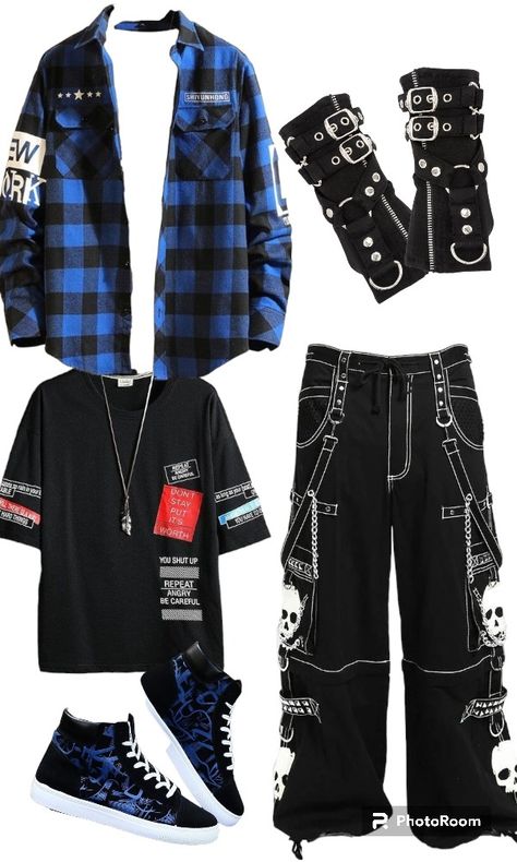 Emo Tomboy Outfits, Male Outfit Board, Emo Outfit Ideas Men, Emo Clothing Men, Grudge Aesthetics Outfits Male, Delinquent Outfit, Scene Clothes Male, Pop Punk Outfits Men, Scenecore Outfits Male