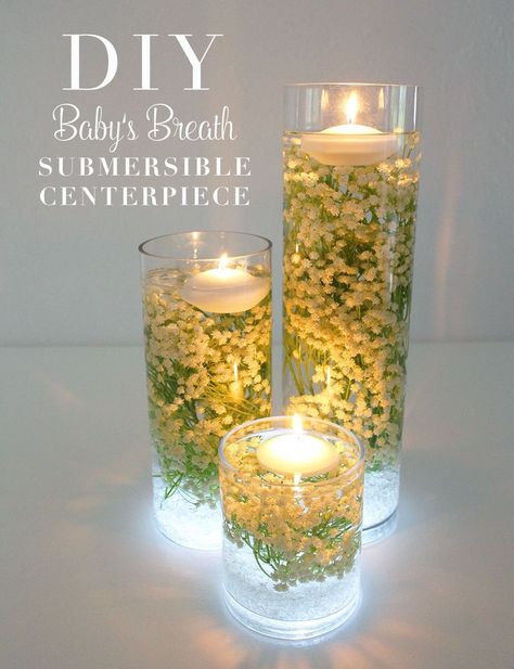 She presses an LED light into a pile of vase filler for this magical display Submersible Centerpieces, Submerged Flower Centerpiece, Refrigerator Makeover, Jar Centerpieces, Diy Event, Jar Ideas, Wedding Floral Centerpieces, Shower Centerpieces, Real Touch Flowers