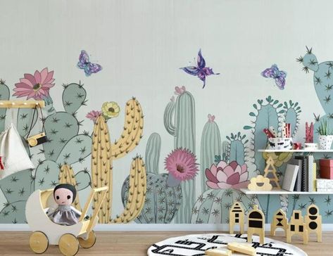 Playroom Wallpaper, Wallpaper Walls Decor, Butterfly Wall Decor, Baby Rooms, Cartoon Wall, Watercolor Walls, Paper Wallpaper, Nursery Wallpaper, Watercolor Wall Art