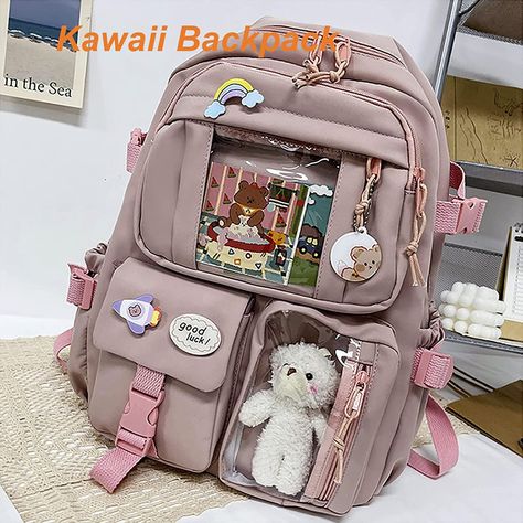 qavcg Sage Green Backpack for School, Kawaii Backpack with Kawaii Pin and Accessories, Large Capacity Waterproof Cute Kawaii Backpack for School, School Backpack for Teens Girls, Sage Green or brown #cutecore #cutecottage #cutebackpack #kawaii Kawaii Bookbag For School, School Bag For Girls Student, Bag Pack School, School Bags For Girls Student, Aesthetic Bags For School, School Bags For Teens, Cute School Bags, Stylish School Bags, Aesthetic Backpack