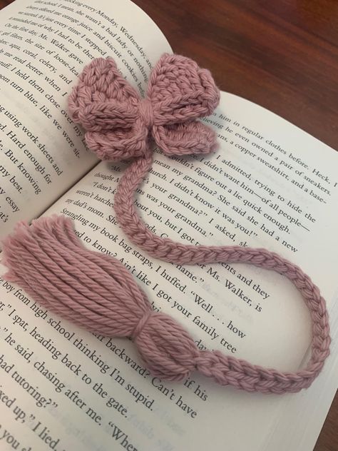 A cute crochet coquette-style bookmark perfect for any book reader! Made of 100% Cotton yarn  12.5 inches !!Due to this product being handmade, slight variations may occur!! Crochet Gift For Book Lover, Crochet Bookmark Ideas, Crochet Bookmark Aesthetic, Cute Crochet Bookmarks, Crochet Book Markers, Tea Bag Bookmark Crochet, Cute Hobbies, Book Mark Crochet For Beginners, Crochet Ideas Coquette