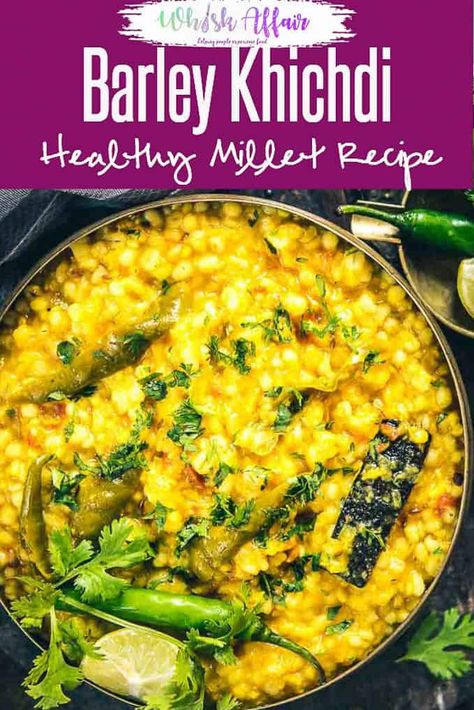 A typical, one pot meal, Jau Moong Dal Khichdi or Barley Khichdi is made with wholesome ingredients like pearl barley, dhule moong dal which is finely mixed with spices. #Barley #Vegetarian #Healthy #Vegan #Recipe Barley Indian Recipe, Barley Dishes, Khichdi Recipes, Millets Recipes, Barley Recipes, Moong Dal Khichdi, Indian Diet Recipes, Dal Khichdi, Vegetarian Risotto