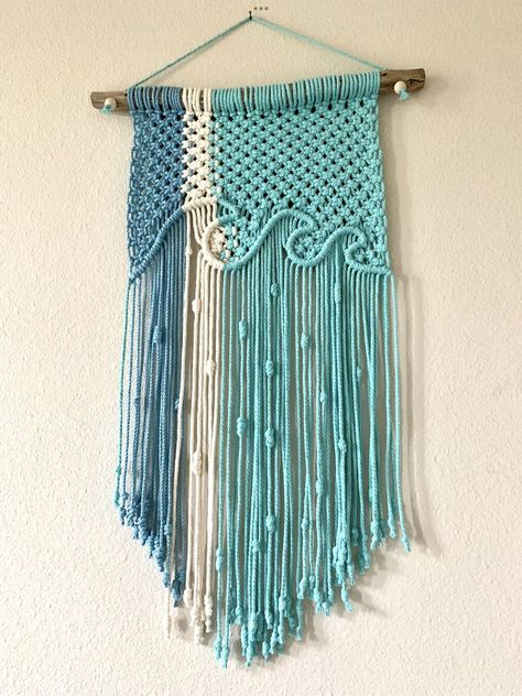 Sea Themed Macrame, Ocean Themed Macrame, Macrame Wall Hangings Tutorial, 5mm Macrame Projects, Macrame Wave Pattern, Summer Macrame Ideas, Macrame Tapestry Tutorials, Macrame Art Ideas, Macrame Patterns Beginner Step By Step