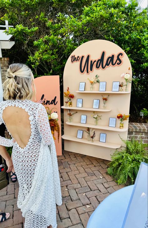 Wall Seating Chart With Shelves & Picture Frames Seating Chart Arch, Wall Seating Chart, Unique Wedding Seating Chart, Unique Wedding Seating, Arch Wedding Backdrop, Sugar Hill, Arch Wedding, Wall Seating, Wood Acrylic