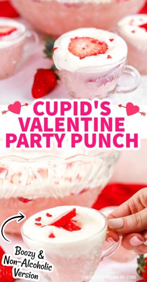 Valentine’s Day Punch For Kids, Valentines Punch Alcohol, Valentine Punch Recipe, Valentine Punch, Non Alcoholic Punch, Alcoholic Punch, Grape Uses, Valentine's Party, Holiday Punch