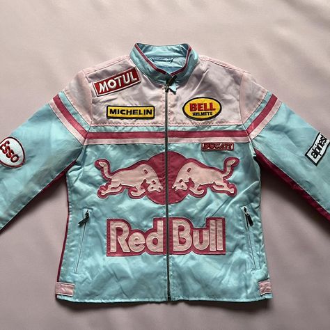 Brand new with tags deadstock redbull pink racing... - Depop Redbull Outfits, Redbull Jacket Outfit, Redbull Jacket Aesthetic, Pink Racing Jacket, Vintage Red Bull Jacket, Redbull Racing Jackets, Vintage Racing Jacket, Wu Wear, Racing Jackets