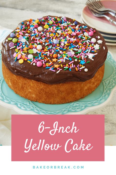 This 6-inch yellow cake with chocolate frosting is a perfect choice when you need dessert for two or a few. Add some colorful sprinkles and it's ready for any celebration! Yellow Cake Chocolate Frosting, Small Birthday Cake, Yellow Cake With Chocolate Frosting, Chocolate Cake Frosting, Cake With Chocolate Frosting, Small Birthday Cakes, Yellow Cake Recipe, Small Batch Baking, Hummingbird Cake