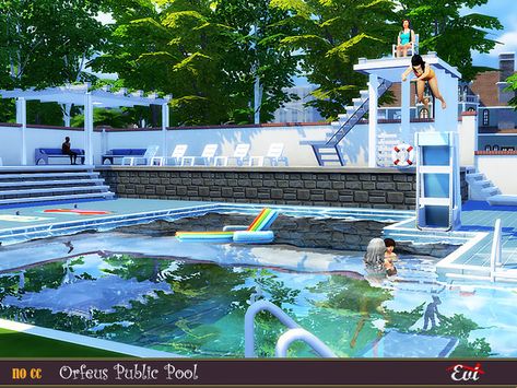 Sims 4 Public Pool Ideas, Sims 4 Public Pool, Sims 4 Community Lots, Public Pool, Aircraft Interiors, Sims Building, Building A Pool, Sims 4 Build, House Blueprints