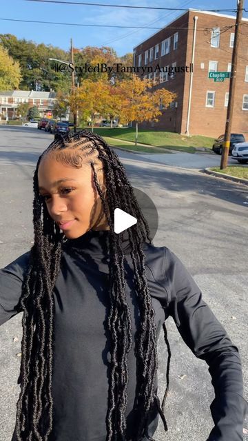 Tamryn August💗 on Instagram: "You can go bust down middle part or side !🔥 Flip Over Fulani Soft Locs💗 DM @styledbytamrynaugust (or text 2029136486) to book ——— ——— #explorepage #dchairstylist #viral #dmvhairstylist #knotlessbraids #dmvbraider #dcstylist #dmvbraids #softlocs #locs #dmvlocs #dmvsoftlocs #protectivestylist #quickweaves #dmvstitchbraids #edgesonfleek #blackgirlsrock #summerbraids #summerhairstyles #blackowned #dmvbraids #dmvstylist #dmvknotlessbraids #dmvsoftlocs #thighlengthknotlessbraids #dmvpassionbraids #dmvpassiontwist #homecominghairstyles #dmvbutterflylocs #knotlesstwist #bohoknotlessbraids #knotlesssoftlocs" Soft Locs Free Part, Fulani Faux Locs, Fulani Locs Hairstyle, Side Part Soft Locs, Soft Locs Middle Part, Soft Locs Mid Back, Fulani Locs, Bust Down Middle Part, Braids Going Back