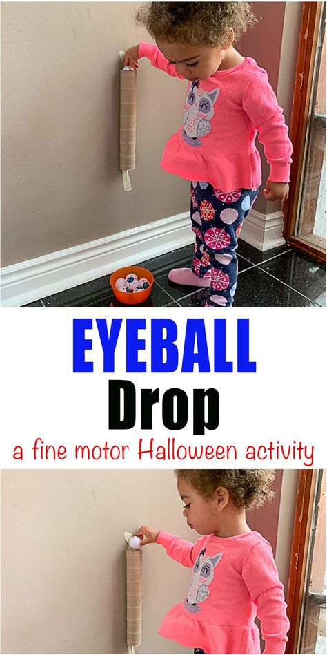 Eyeball Drop: Fine Motor Activity - HAPPY TODDLER PLAYTIME Set up this super easy fine motor Halloween activity for your toddler using novelty eyeballs! It's a great way to entertain little ones this Halloween. #halloweenactivity #toddleractivity #finemotoractivity Infant Halloween Party Ideas, Halloween Cognitive Activities Toddlers, Monster Toddler Activities, Halloween Language Activities, Halloween Toddler Party, Halloween Lesson Plans, Halloween Activities For Toddlers, Halloween Activities Preschool, Fall Sensory