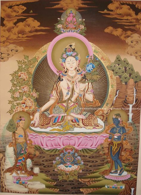 , White Tara, Buddhist Symbols, Ancient Statues, Thangka Painting, Tibetan Art, Tibetan Buddhism, Mystical Art, Tibetan Buddhist, Buddha Art