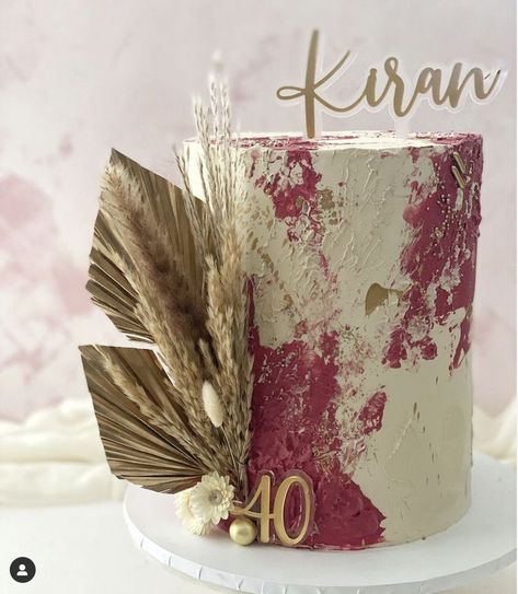 Birthday, Milestone, Textured, Dried Flowers, Buttercream, Burgandy, Ivory, Gold - @cakes.n.sprinkles Maroon Birthday Cake, Boho 40th Birthday Cake, Burgundy Pink And Gold Cake, Maroon Cake, Cake With Dried Flowers Design, Red And Gold Buttercream Cake, Burgundy Geode Cake, Textured Cakes, New Cake Design